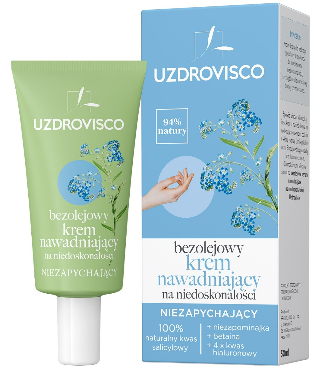 Uzdrovisco Bezolejowy krem nawadniający na niedoskonałoścy niezapychający 