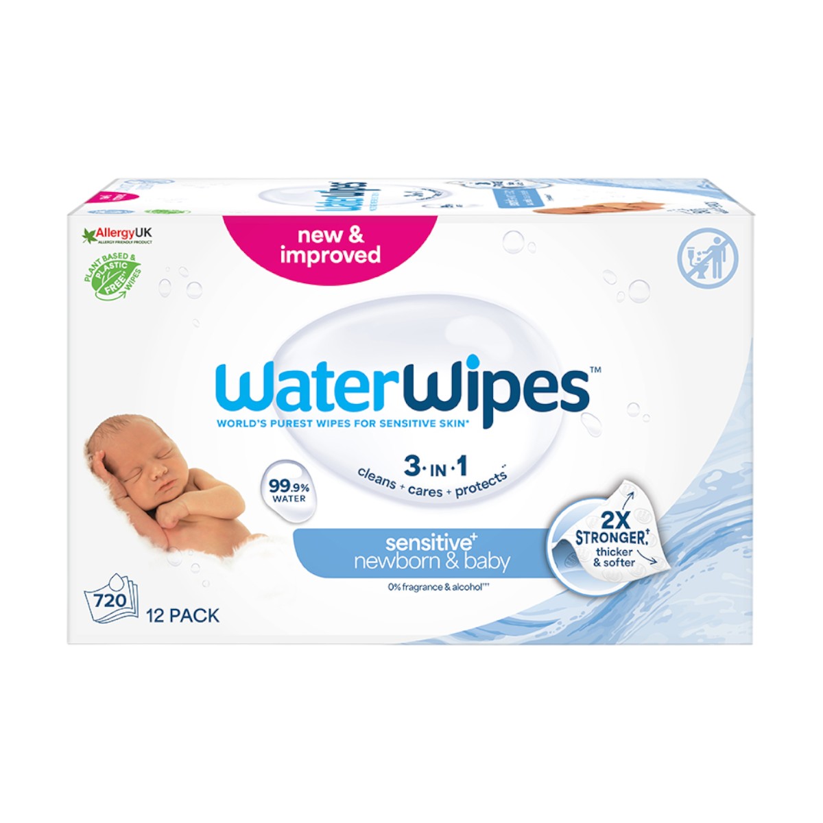 WaterWipes Bio - Salviette umidificate all'acqua, 12 x 60 pz.