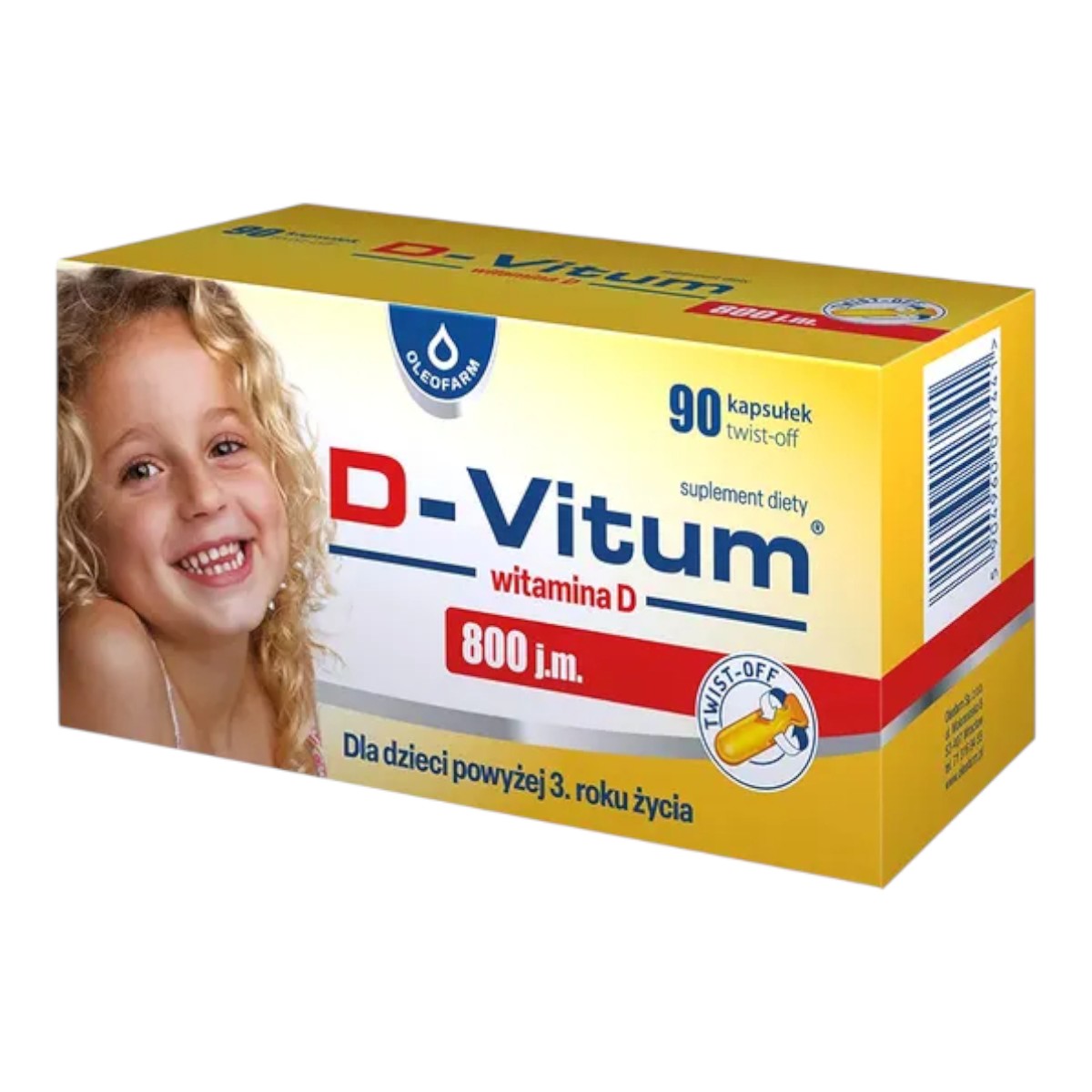 D-Vitum 800 j.m., Witamina D dla dzieci powyżej 3. roku życia, Kapsułki twist-off